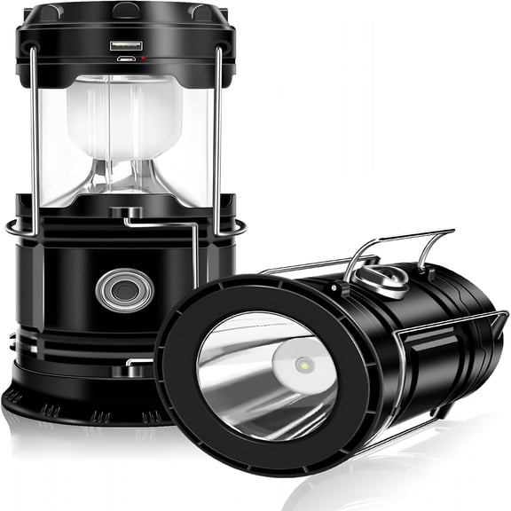 HIBIBUD 2-Pack Solar Camping Lantern, Collapsible Led Solar Usb Rechargeable Lantern Flashlight Emergency Hanging Lights for Camping Hurricanes Power Outages Indoor Outdoor