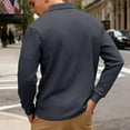 thumbnail image 5 of Men's Jacquard Knit Shirt Solid Long Sleeve Quarter Button Lapel Pullover Work Top Gray S, 5 of 9
