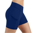 thumbnail image 5 of Running Shorts Women New High Waist Yoga Shorts for Women with Pockets Summer Casual Tummy Suits Running Home Workout Shorts Navy L, 5 of 8