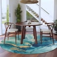 thumbnail image 3 of Round Area Rug 5 Ft, Turquoise Marble Washable Non-Slip Circle Carpet for Living Room/Bedroom, Modern Abstract Art Ombre Blue Low-Profile Runner Mats Collection Rugs for Indoor, 3 of 8