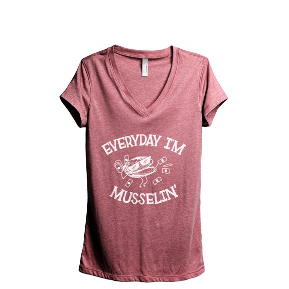 Everyday I'm Musselin Women's Fashion Relaxed V-Neck T-Shirt Tee Heather Rouge Medium