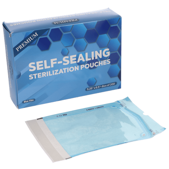 House Brand Dentistry 100530 Self-Sealing Sterilization Pouches 5.25" x 6.5" Paper Blue Film 200/Bx