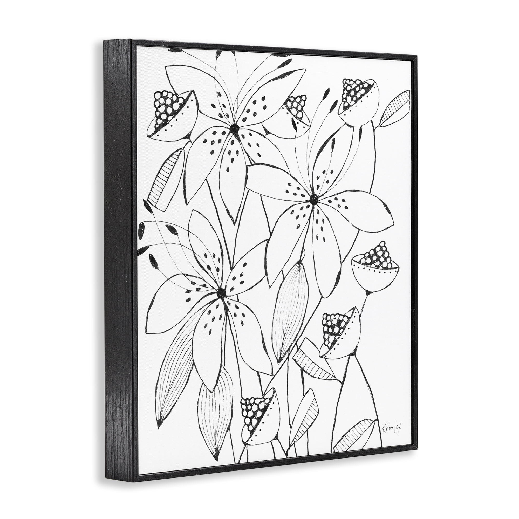 Stupell Industries Open Blooms Outline Black Framed Giclee Art, design by Krinlox