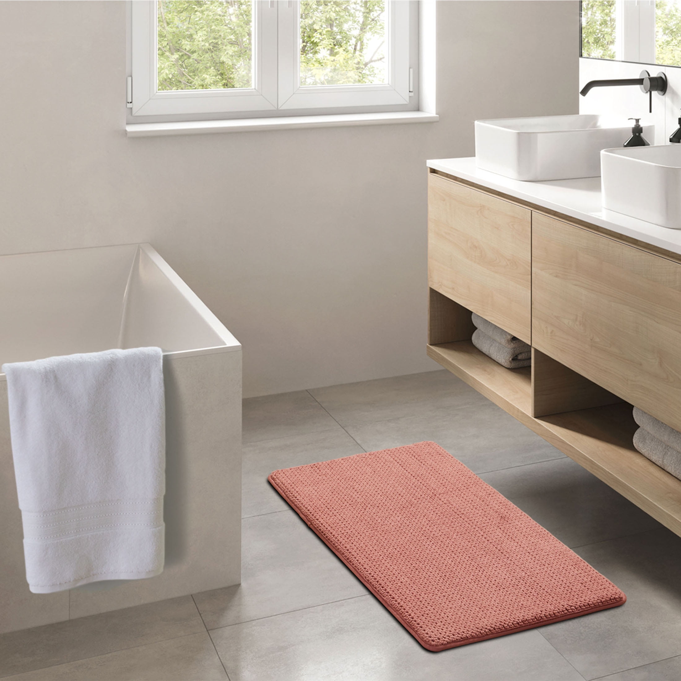 Better Homes & Gardens Signature Soft Cotton Memory Foam Bath Rug, Old Rose, 20" x 34"