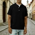 thumbnail image 5 of Mens Casual T Shirts Short Sleeve V Neck Henley Linen Shirt Button Basic Fashion Summer Beach Top Button Up Collar Shirt Black L, 5 of 8