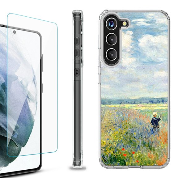 OneToughShield ® for Samsung Galaxy S23  S23 Plus 5G Shockproof Bumper Phone Case, with Tempered Glass Screen Protector - Poppy Field