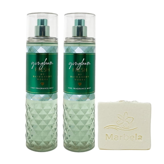 Bath & Body Works Gingham Fresh 2 Pack Fragrance Mist Bundle with a Natural Oats Bar Soap - Full Size