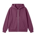 thumbnail image 4 of Womens Fleece Long Sleeve Zip Up Hoodie Sweatshirt Casual Oversized Track Jacket with Pockets Drawstring Cozy Slouchy Loungewear Travel Fall, Purple, XL, 4 of 8