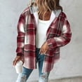 thumbnail image 5 of Women's Flannel Plaid Jacket Drawstring Hooded Sherpa Fleece Lining Winter Jackets Button Up Long Sleeve Outerwear (XL, Wine 01), 5 of 6