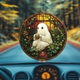 thumbnail image 3 of Window Hanging Acrylic Cute Ghost in Hat Suncatcher, Car Decoration with Floral Design, Fun and Whimsical Gift for Halloween or Ghost Lovers, 3 of 4