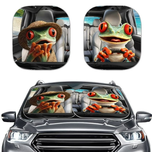 Garronmavis Tree Frogs Windshield Sun Shade 2 Piece Car Front Window Sunshade Foldable Universal Sunlight Protectors