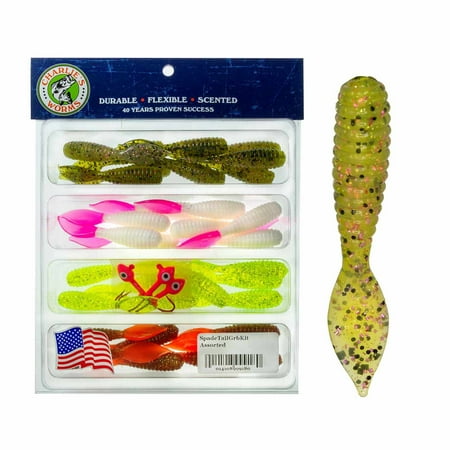 Charlie s Worms Spade Tail Grub Kit Artificial Fishing Bait w/Jig Heads for Freshwater Saltwater Bass Fishing Scented Lures 36pcs.