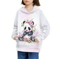 thumbnail image 3 of Xoenoiee Boys Girls Loose Long Sleeve Hoodies Floral Panda Print Pullover Hooded Sweatshirt Active Wear with Kangaroo Pocket Warm Tops for Kids Jogging Hiking Excising, M, 3 of 7