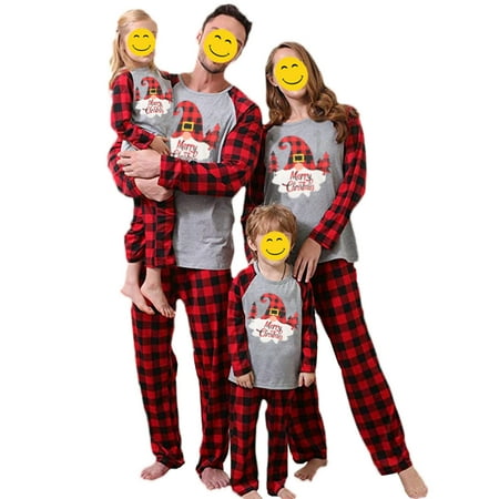 

URMAIC Christmas Family Matching Pajamas Set Santa Claus Plaid Sleepwear for Adult Couple Kids