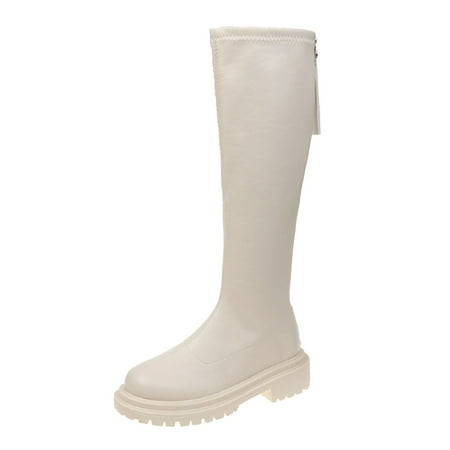 

TAIAOJING Ladies Knee Boots Pure Thick Soled Long Boots Autumn Round Toe Straight Warm Knight Boots Zapatillas