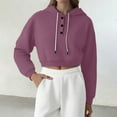 thumbnail image 2 of BODOAO Women's Casual Long Sleeve Crop Top Hoodies Oversized Solid Color Sweatshirts Pullover Lapel Loose Casual Hoodie Short Sweatshirts Sweatshirt with Drawsting Basic Cropped Tops Hot Pink Xl, 2 of 5