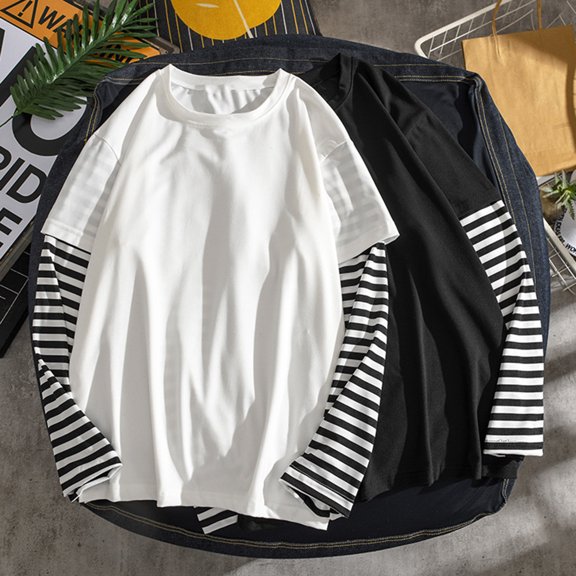 Fusipu Student Shirt Fake Two Piece O Neck Simple Casual Spring Top for School
