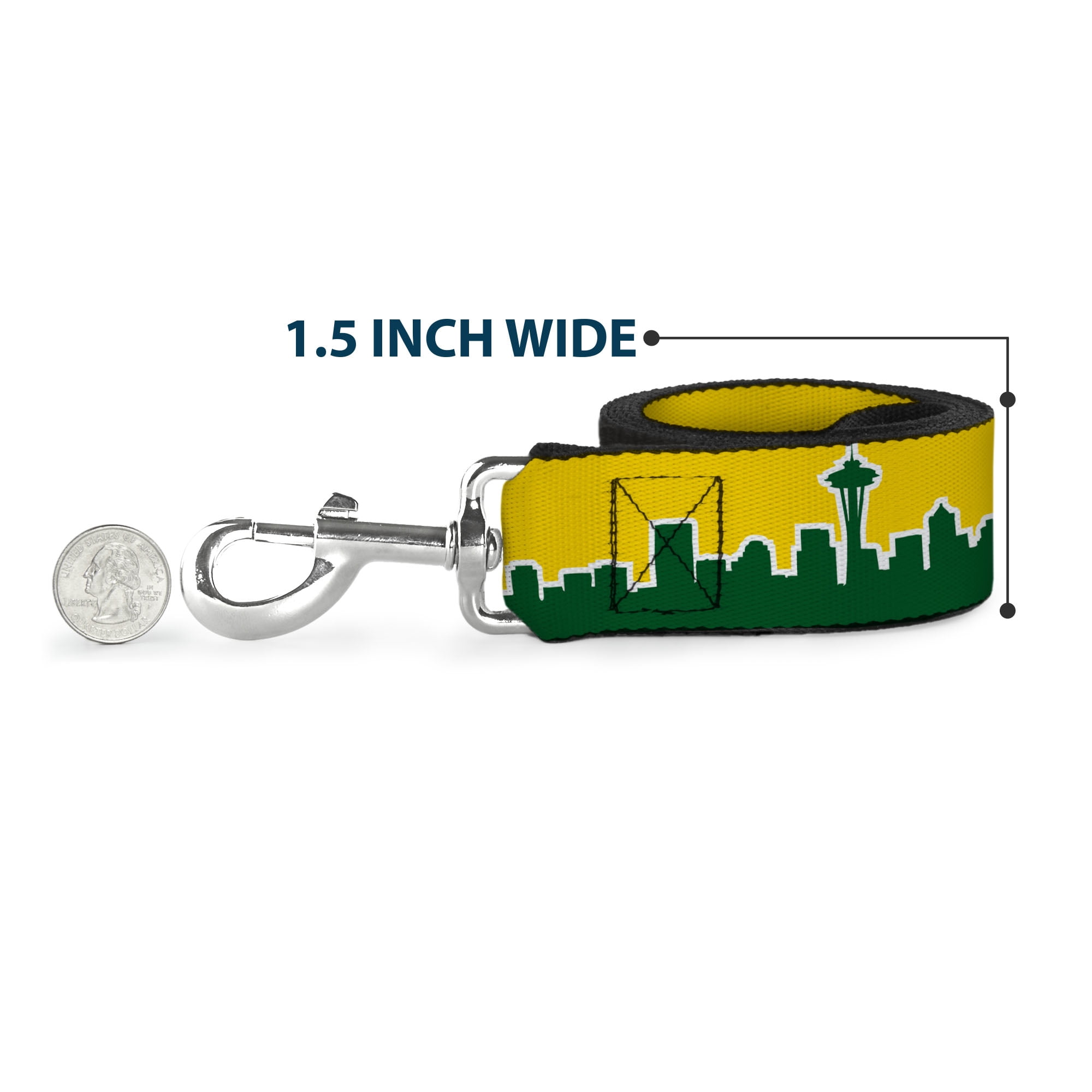 Buckle-Down Pet Leash, Dog Leash, Seattle Skyline Yellow Emerald Green, 6 Feet Long 1.0 Inch Wide