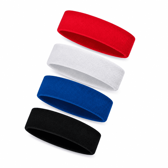 FLORNIX 4Pcs Sweatbands Set, Sports Headband for Men & Women, Cotton Sweat Head Bands, Moisture Wicking Athletic Terry Cloth Sweat Band for Tennis, Basketball, Football, Gymnastics, Working Out