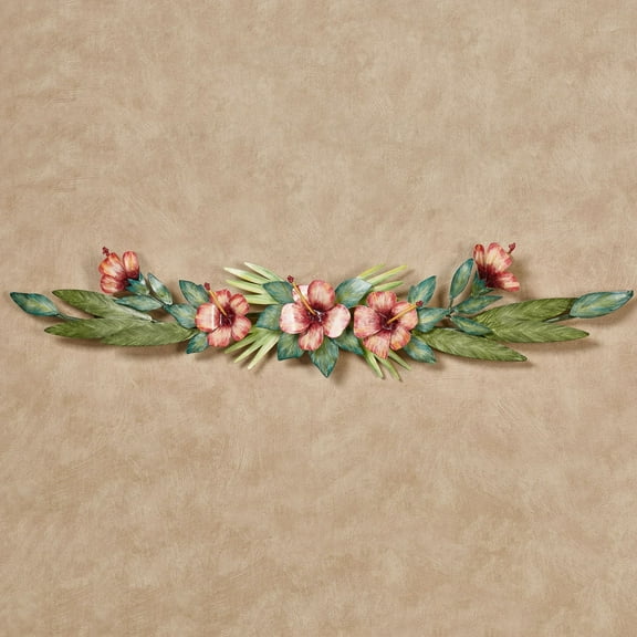 Hibiscus Tropical Metal Handcrafted Indoor Outdoor Swag Wall Accent Pink 36 inches wide x 6 inches high