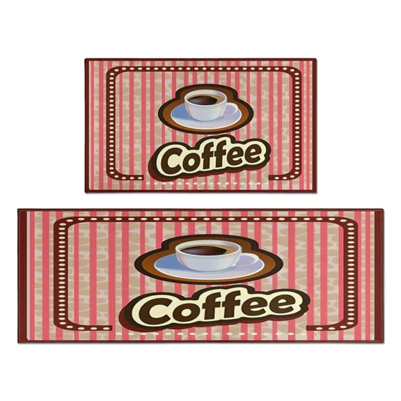 Coffee Mug Vintage Design Kitchen Rug Set Of 2,Kitchen Rugs Mats with Dirty Resistance,washable,non Skid,kitchen Mats 17.7x24 17.7x48inch
