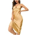 thumbnail image 2 of LYEAA Women's Long Summer Nightgowns Sleeveless Strappy Cozy Sling Night Gowns Chemise Solid V Neck Backless Loose Casual Soft Pajamas Sleepwear Loungewear Fashion Elegant Nightdress Yellow XL, 2 of 7