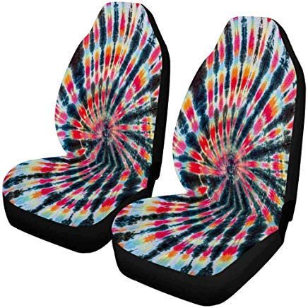 ABPHQTO Juego de 2 fundas para asientos de coche Color redondo Tie Dye Protector universal para asientos delanteros de coche apto para coche, SUV sedán, camión