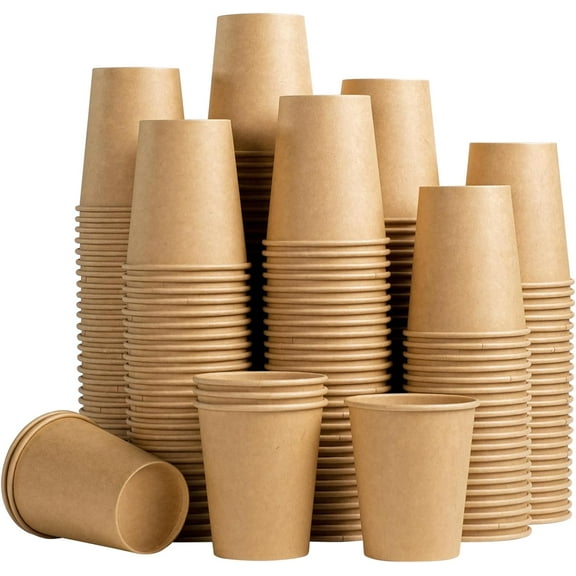200 Pack 8 oz Kraft Paper Cups, Brown Disposable Paper Coffee Cups, Unbleached Paper Cups for Hot/Cold Beverage Party Home Office