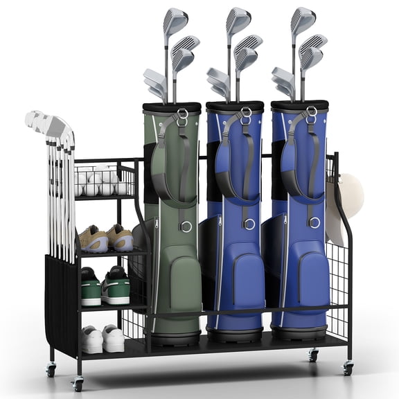 Gymax Golf Bag Organizer 3 Golf Bag Stand for Clubs Balls and Golfing Equipment