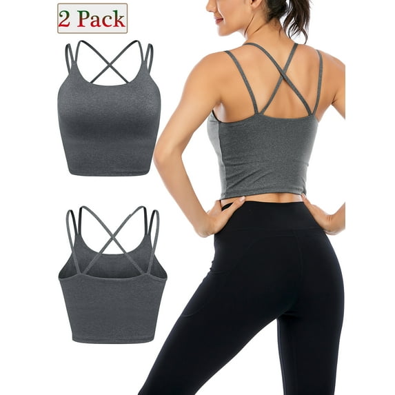 Junior's Removable Pad Seamless Sexy Strappy Back Bra Top Bralette Yoga Tank Top Longline Spaghetti Crop Tops