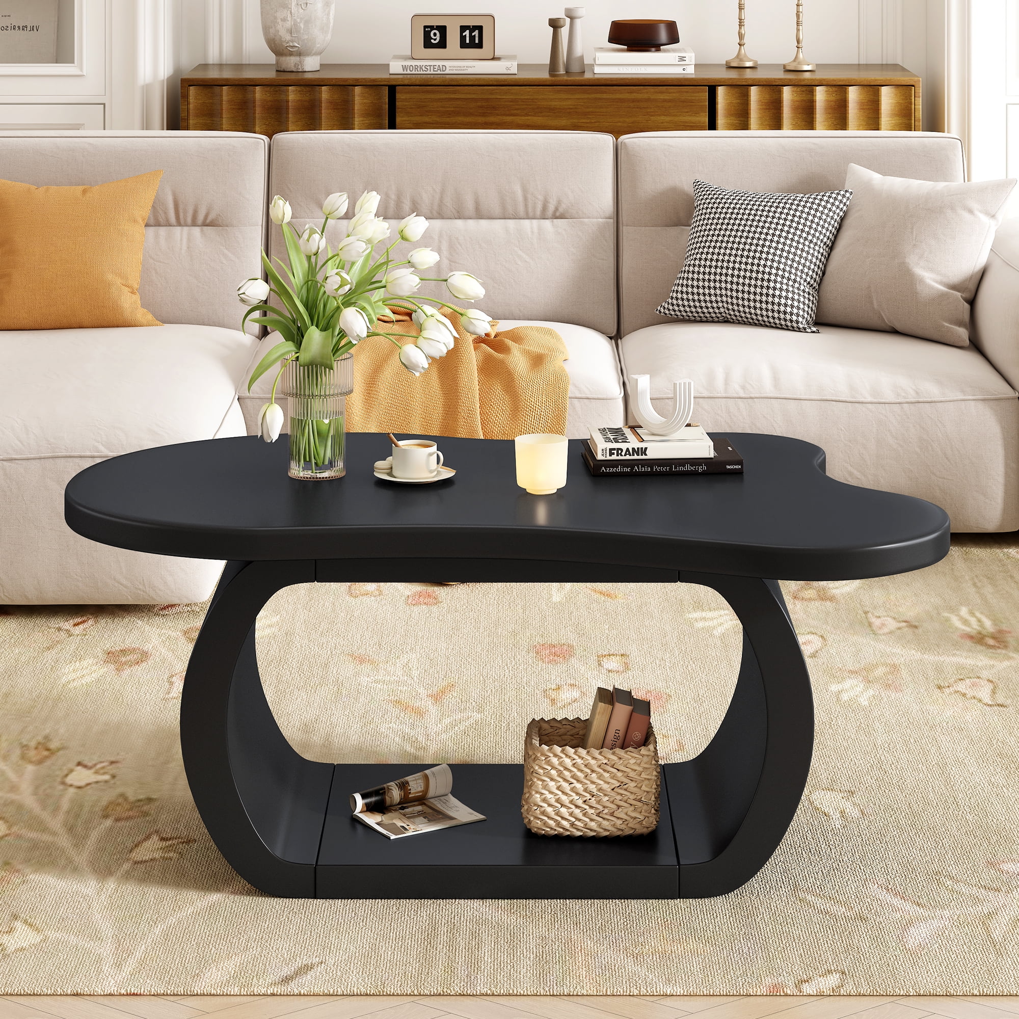 Euroco Charming Irregular-Shaped Coffee Table with Curved Legs, Cloud-Shaped Top, and Smooth MDF Surface – Compact & Easy Assembly for Living Room, Bedroom, or Balcony