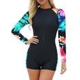 thumbnail image 3 of nerohusy Womens Zipper Front Long Sleeve One Piece Swimsuit Rash Guard Boyleg Sun Protection Surfing Athletic Beachwear,Multicolor,XL, 3 of 8
