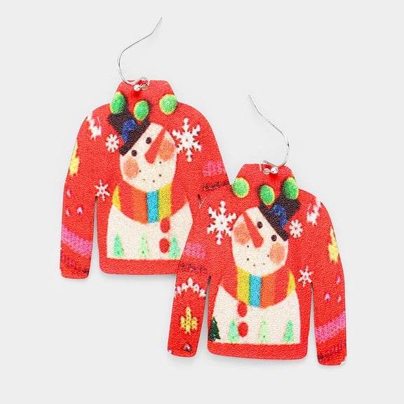 Pierced silver XL flat metal multi colored Christmas dangle earrings