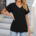 thumbnail image 3 of Askfv T Shirt for Women Basic Color Block Tee Tops Short Sleeve V-neck Tshirt Split Loose Tops, 3 of 6