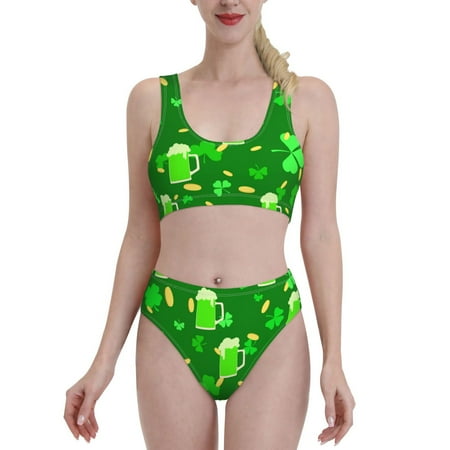 Bixox St Patrick s Day2 Pattern Two-Piece Sports Bikini with U-Shaped Top and High-Waist Bottom - Women s Swimwear with Removable Bra Pads