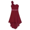 thumbnail image 3 of Hansber One Shoulder Flowers Girls Dress High Low Chiffon Wedding Bridesmaid Pageant Prom Ball Gown Burgundy 8, 3 of 5