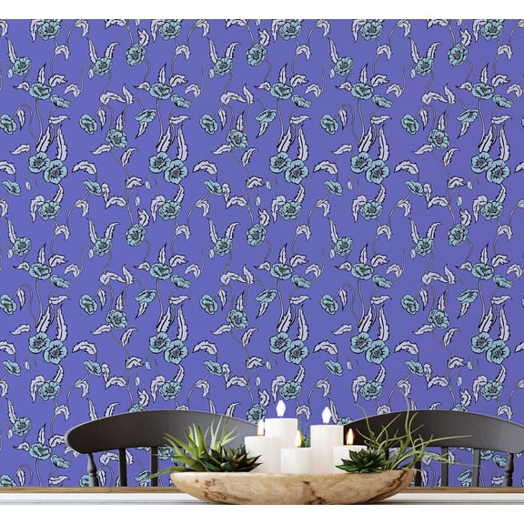 S4Sassy Flower Wallpaper - Asian Style Wall Covering, 25" x 60" Self-Adhesive Wallpaper, Decorative Wall Wrap, Easy DIY Decor For Bedroom, Living Room, Living Spaces - Purple