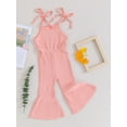 thumbnail image 4 of Yunliwuli Little Girl Cami Romper Casual Sleeveless Tie Up Ribbed Flare Leg Solid Color Long Toddler Jumpsuit, 4 of 9