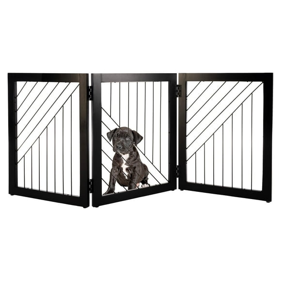 Pet Gate - 3-Panel Indoor Folding Dog Gate for Stairs or Doorways - 54x24-Inch Freestanding Pet Fence for Cats and Dogs by PETMAKER (Black)