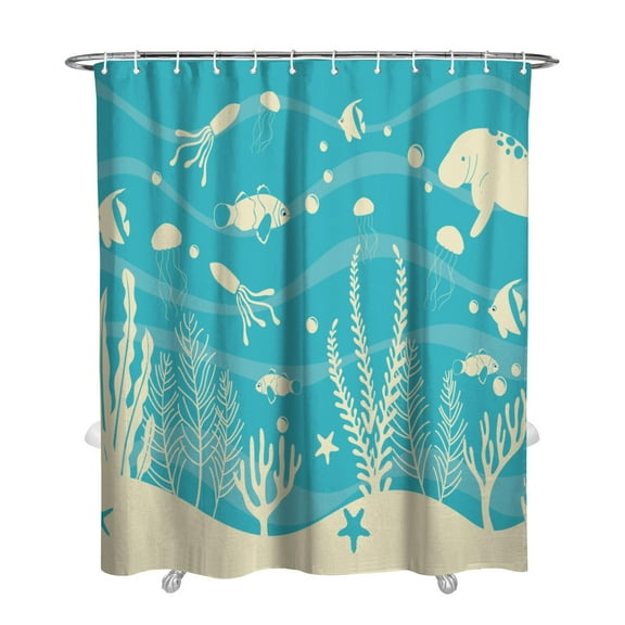 Ocean Theme Shower Curtain - Machine Washable Tropical Seashell Design, Mildew-Resistant PEVA Fabric,72x84in