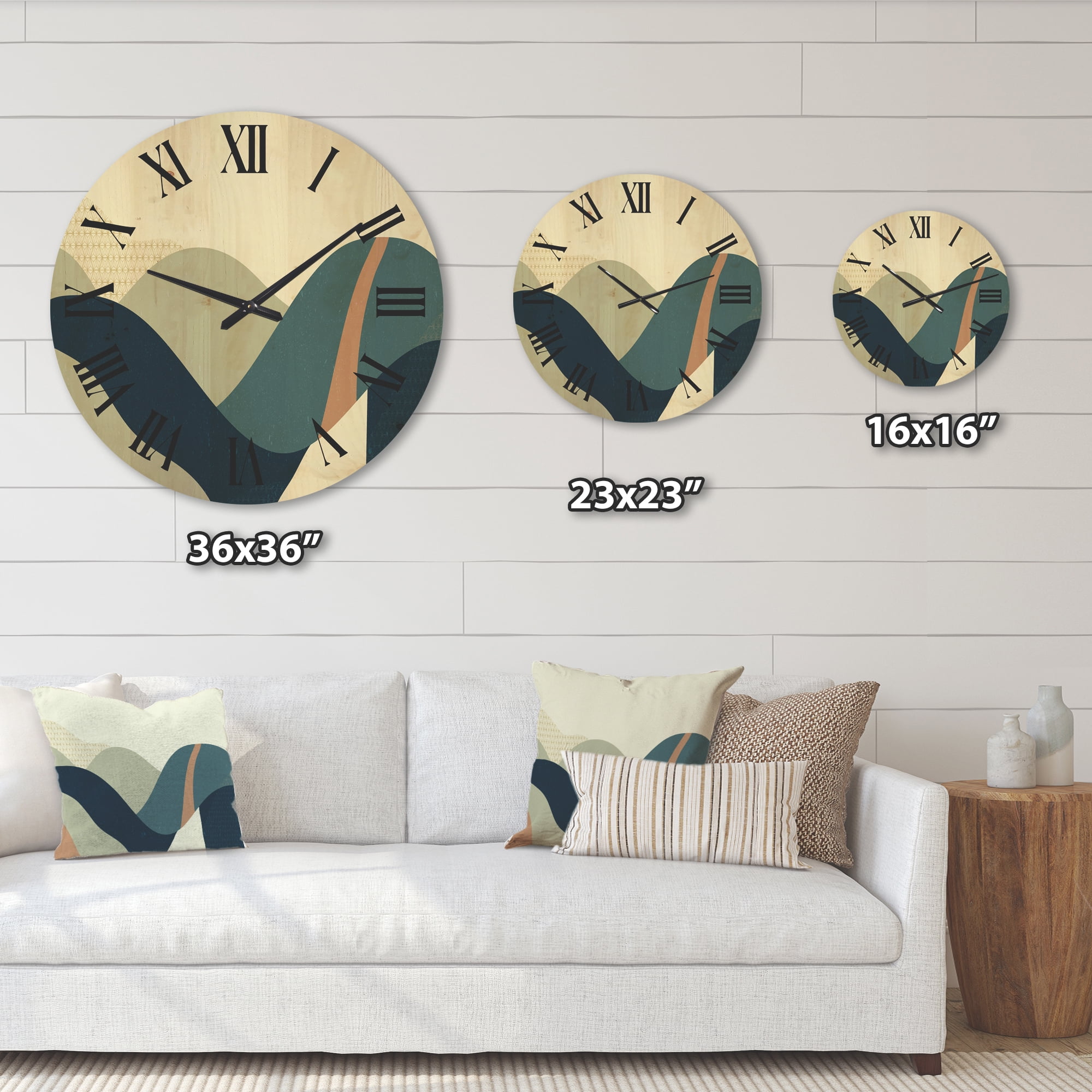 Designart 'Landscape With Hills Abstract Geometric Art' Modern Wood Wall Clock