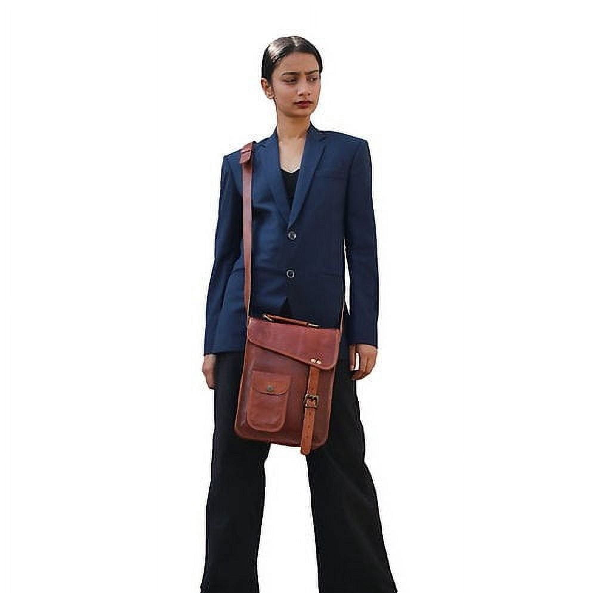 Jaald 11" Leather Satchel Brown Messenger Bag Office Briefcase for Men Women Cross Body Shoulder Side Purse Travel Work iPad Bag Birthday Gift