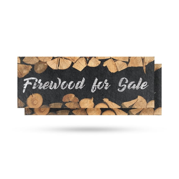Firewood For Sale Vinyl Decal 2 Pack of 24 Inch x 9 Inch Weatherproof Heavy-Duty Adhesive Backing | Affordable Pricing, Freshly Cut, Outdoor Display | Made in USA