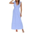 thumbnail image 5 of Honeeladyy Womens Summer V Neck Tie Strap Maxi Dress Solid Color Sleeveless Long Dress Spaghetti Strap Flowy Dresses Blue XXXXXL, 5 of 6