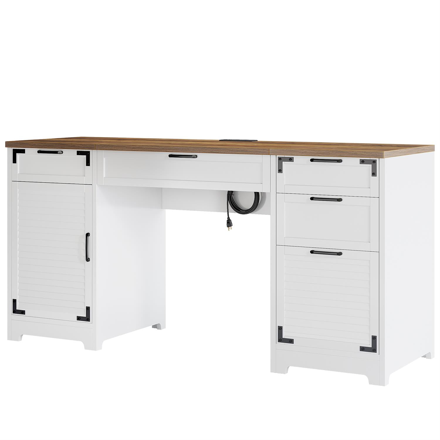 Demi Bonn 59" Modern Wood Office Desk with Spacious Storage for Executive Workstation, Premium Organization, White