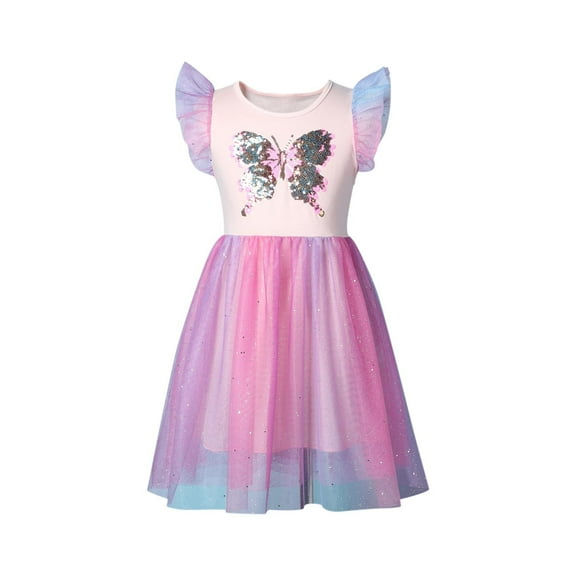 ZACPNCV Toddler Girl Clothes Kids Summer Tulle Dress Ruffle Fly Sleeve Casual Sundress Cute Outfit 5-6 Years