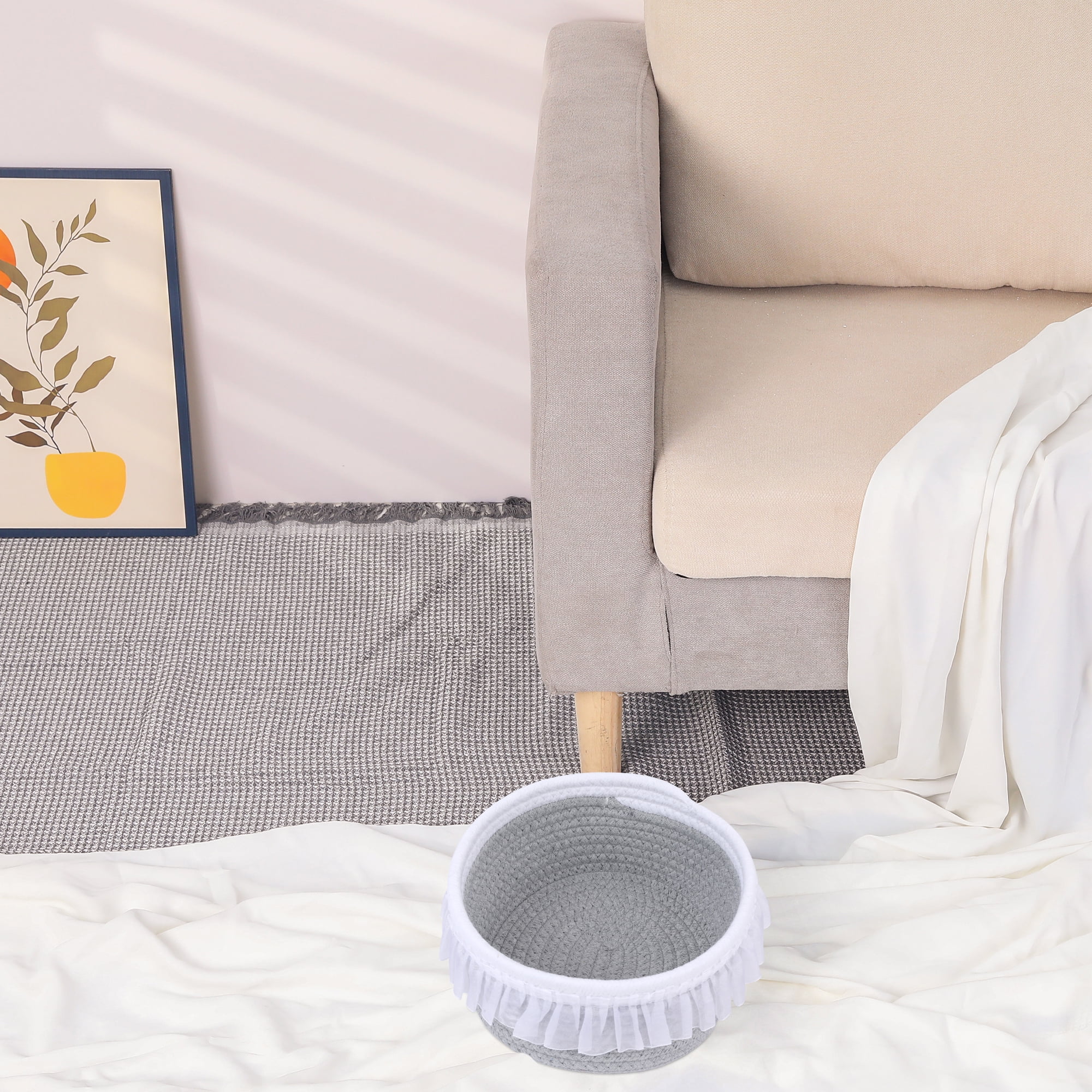 Unique Bargains Woven Storage Basket for Entryway Desk Gray/White 8.5*7.5*3.7in
