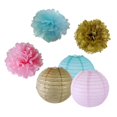 thumbnail image 1 of Pompones de papel BLESIY para decoración de boda 6 piezas oro, 1 of 8