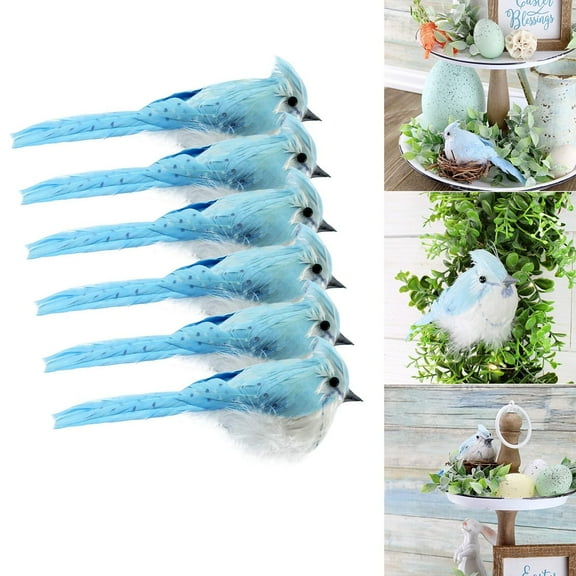 6-Pack Faux Blue Bird With Clip Christmas Bird Clips For Christmas Tree Ornaments, Crafts