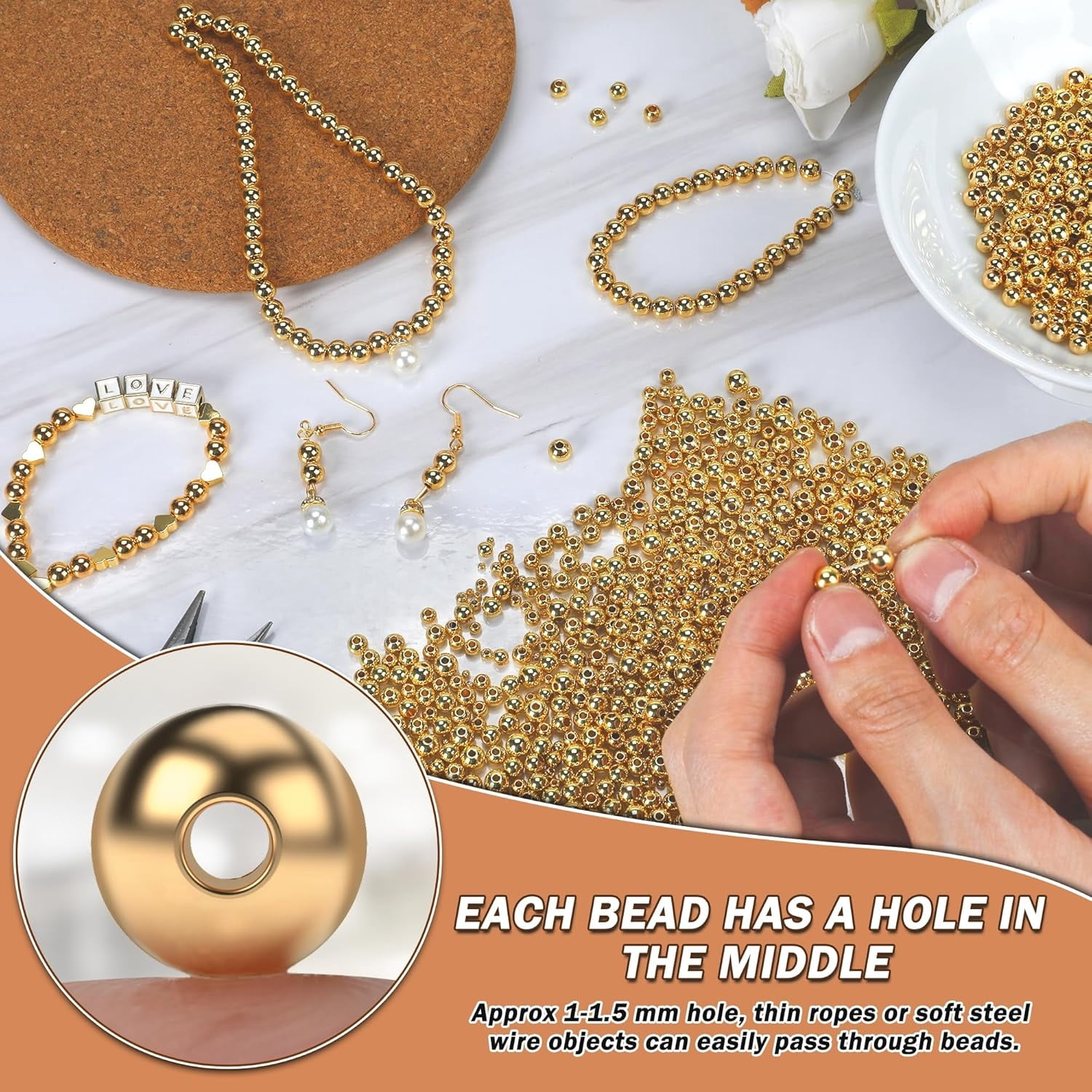 14K 400pcs 4mm Gold Filled Beads for Jewelry Making Small Smooth Round Gold Beads for Bracelets Non Tarnish Metal Brass Spacer Beads for Necklaces Earrings Rings and DIY Craft